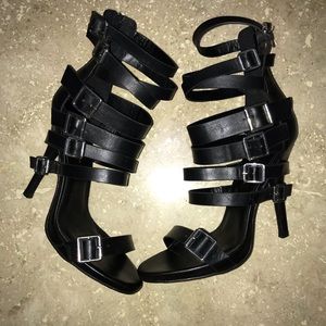 Wild Diva Lounge Berlin-186 Black Stiletto Strappy Heel with Buckles Size 8.5